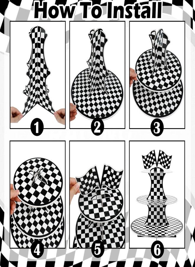Pinsit Racing Car Cardboard Cupcake Stand, 3 Tier Racing Car Theme Cupcake Holder, Race Cars Dessert Stand for Racing Theme Birthday Party Supplies Decor with 24pcs Cupcake Toppers - Image 5