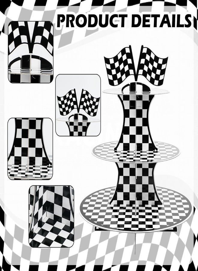 Pinsit Racing Car Cardboard Cupcake Stand, 3 Tier Racing Car Theme Cupcake Holder, Race Cars Dessert Stand for Racing Theme Birthday Party Supplies Decor with 24pcs Cupcake Toppers - Image 4