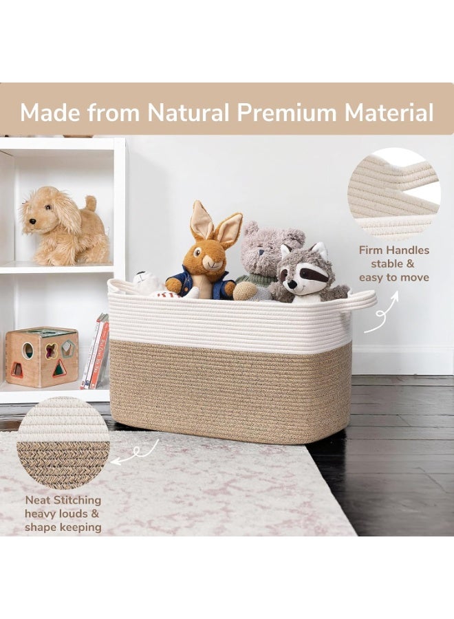 Cotton Rope Storage Basket, 18.9" x 13.4" x 11", Large Woven Organiser with Handles, White & Brown, for Living Room,Bedroom - Image 2