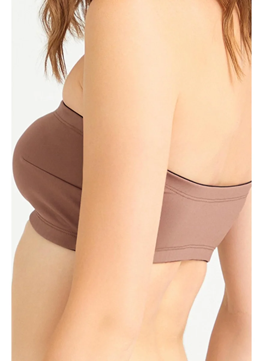 كوتن هيل Brown Strapless Crop Top Bustier