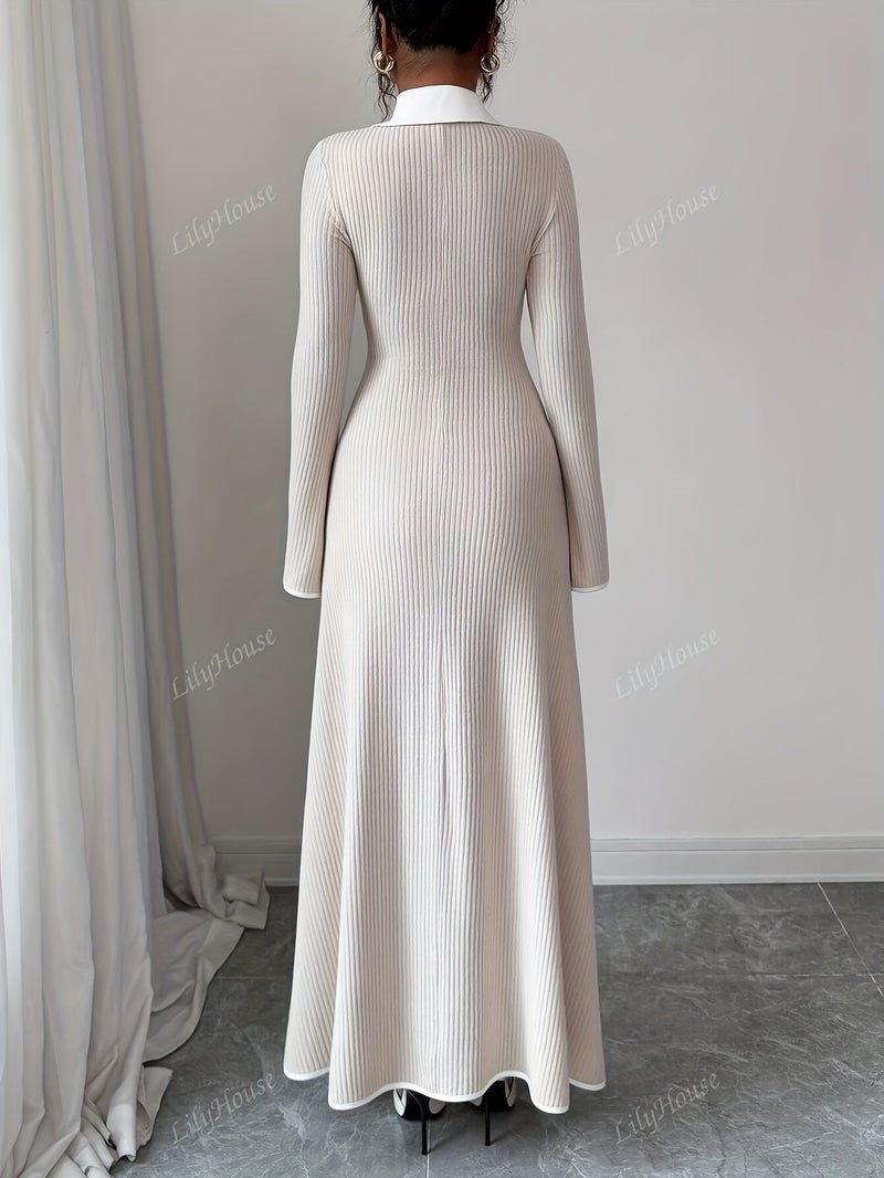 Autumn And Winter New Small Pit Strip Long-Sleeved Warm Comfortable Elegant Dress [Nian Nian] - Image 5