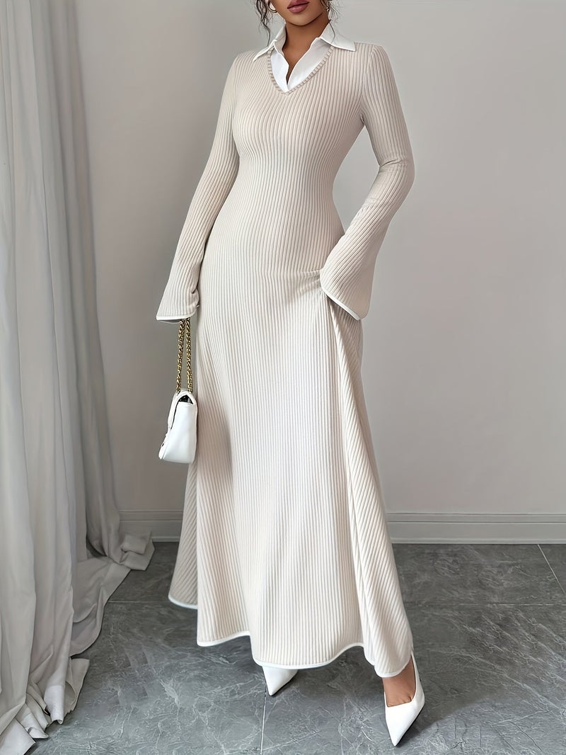 Autumn And Winter New Small Pit Strip Long-Sleeved Warm Comfortable Elegant Dress [Nian Nian] - Image 2