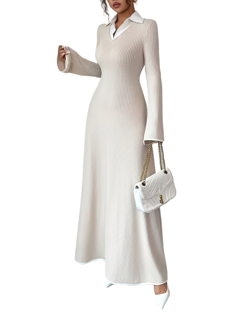 Autumn And Winter New Small Pit Strip Long-Sleeved Warm Comfortable Elegant Dress [Nian Nian] - Image 1