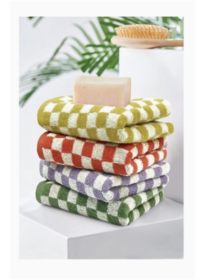SYOSI Checkered Cotton Towels, Face Hand Towels Soft Absorbent for Bathroom, Spa, Gym, Kitchen, 4 Pcs Towel Set Checkered, 13 x 29 Inches, Colors - Image 1