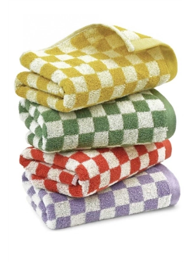 SYOSI Checkered Cotton Towels, Face Hand Towels Soft Absorbent for Bathroom, Spa, Gym, Kitchen, 4 Pcs Towel Set Checkered, 13 x 29 Inches, Colors - Image 2