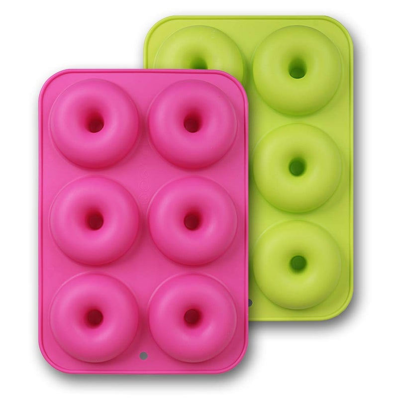 homEdge Silicone Donut Molds 2Pack of NonStick Food Grade Silicone Pans for Doughnut Baking  Green and Pink