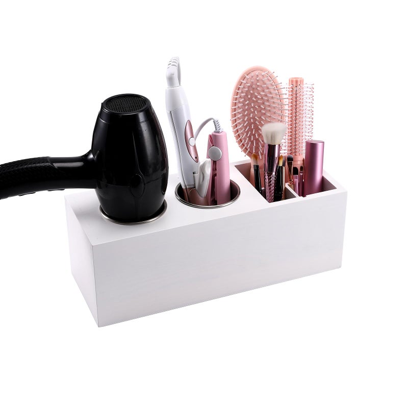 RAIKEDR Hair Dryer Countertop Holder  Hair Tool Organizer Wall Mount  Blow Dryer Holder Cabinet Door Organizer  Bathroom Countertop Blow Dryer Holder And Curling Iron Holder (Cedar Wood  White) - Image 1