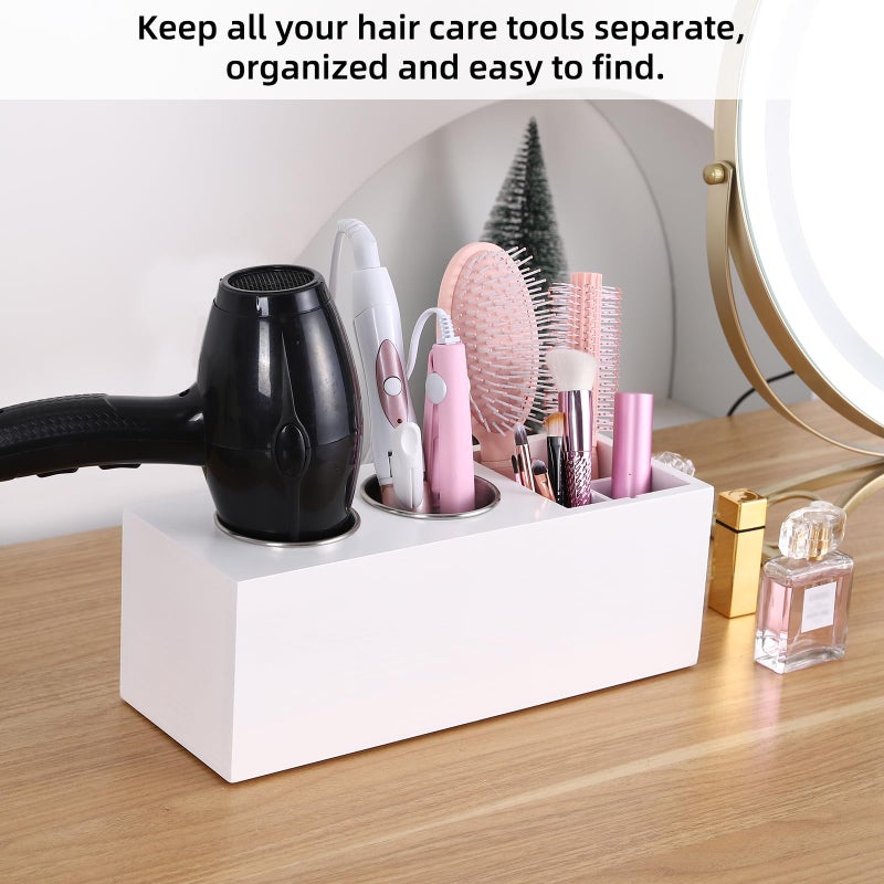RAIKEDR Hair Dryer Countertop Holder  Hair Tool Organizer Wall Mount  Blow Dryer Holder Cabinet Door Organizer  Bathroom Countertop Blow Dryer Holder And Curling Iron Holder (Cedar Wood  White) - Image 4