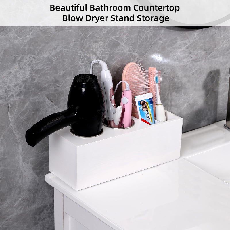 RAIKEDR Hair Dryer Countertop Holder  Hair Tool Organizer Wall Mount  Blow Dryer Holder Cabinet Door Organizer  Bathroom Countertop Blow Dryer Holder And Curling Iron Holder (Cedar Wood  White) - Image 3