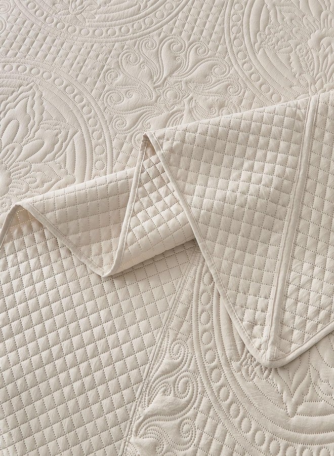 Qucover غطاء سرير كينغ كبير من كوفير 132x 120، غطاء سرير ألاسكا كينغ عريض جداً، مجموعة أغطية كينغ كبيرة من الألياف الدقيقة الناعمة والخفيفة، نمط فارسي عتيق، مع أغطية وسائد، بيج - Image 5