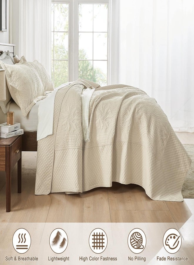 Qucover غطاء سرير كينغ كبير من كوفير 132x 120، غطاء سرير ألاسكا كينغ عريض جداً، مجموعة أغطية كينغ كبيرة من الألياف الدقيقة الناعمة والخفيفة، نمط فارسي عتيق، مع أغطية وسائد، بيج - Image 3