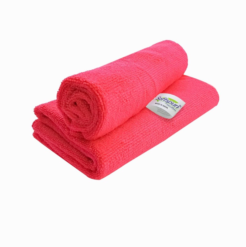 SOFTSPUN Microfiber Cloth 2 pcs 40x40 cms 340 GSM Red Thick Lint StreakFree Multipurpose Cloths Automotive Microfibre Towels for Car Bike Cleaning Polishing Washing Detailing - Image 2
