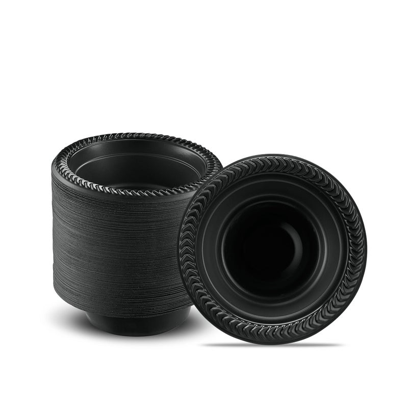 PLASTICPRO 100 PCS Black Plastic Bowls Light Weight 5 oz Small Plastic Soup Bowls Black Salad Dessert Plates Disposable for Party and Wedding - Image 1