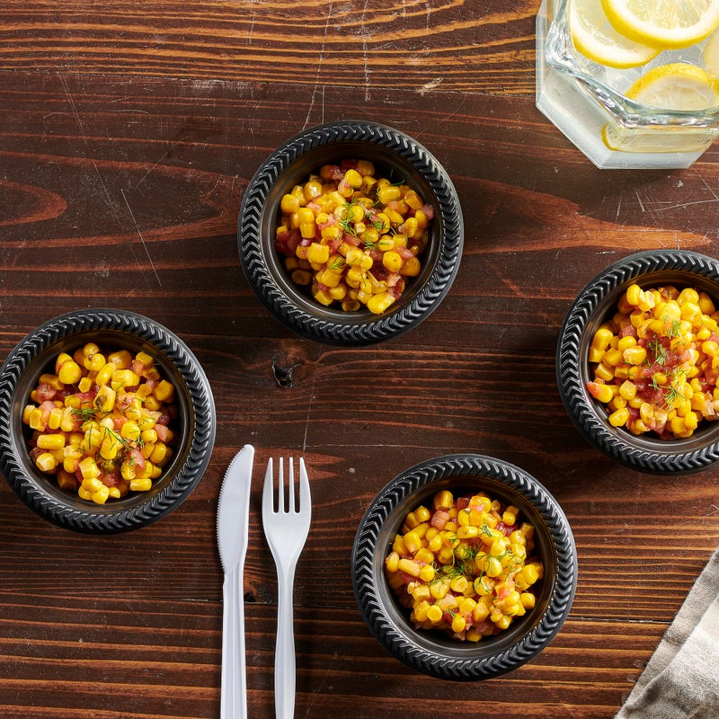 PLASTICPRO 100 PCS Black Plastic Bowls Light Weight 5 oz Small Plastic Soup Bowls Black Salad Dessert Plates Disposable for Party and Wedding - Image 2