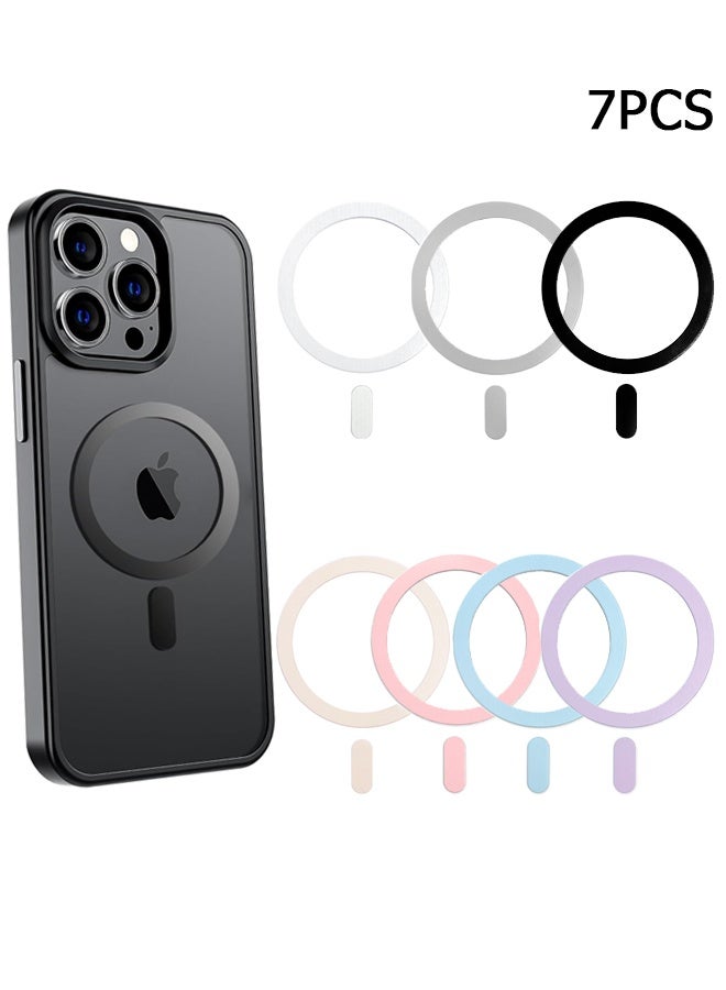 Wffo 7 Pack Universal Metal Rings Sticker Compatible with MagSafe Magnetic Wireless Charger for iPhone 12~17, Ultra-Thin Car Charger Conversion Accessories (NO Magnet), Anti-Rotation - 7 Colors - Image 1