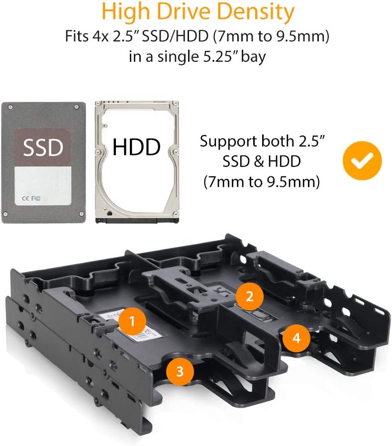 Icy Dock 4 Bays Dual 2 x 2.5 inch Hard Drive SSD Mounting Bracket Adapter for External 5.25” Bay | Flex-FIT Quattro MB344SP - Image 2