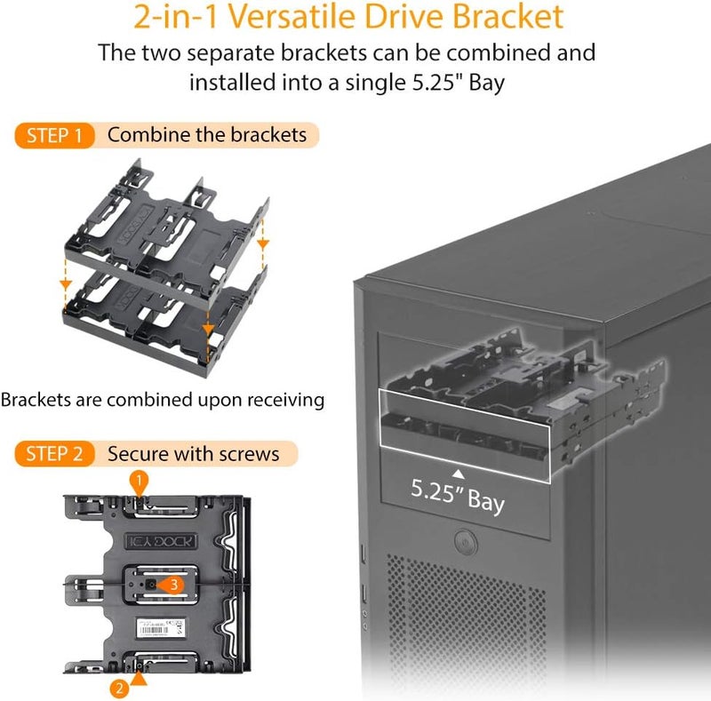 Icy Dock 4 Bays Dual 2 x 2.5 inch Hard Drive SSD Mounting Bracket Adapter for External 5.25” Bay | Flex-FIT Quattro MB344SP - Image 1