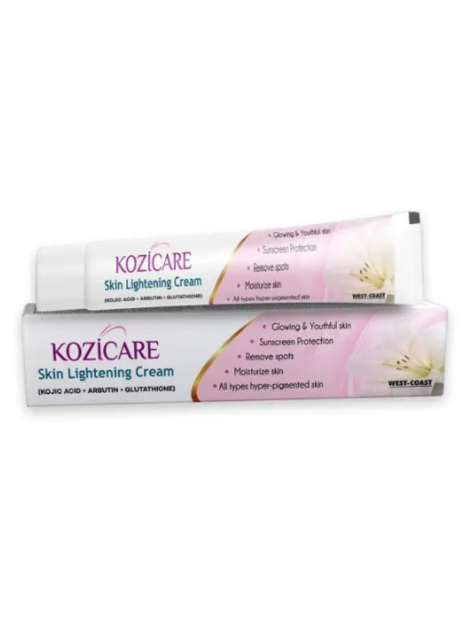 Kozicare Skin Lightening Cream - 15gm  Enriched with Kojic Acid, Alpha Arbutin, Glutathione, Niacinamide and Vitamin C | Best for Melasma, Pigmentation, Acne Scars, Dark/Age Spots - Image 1