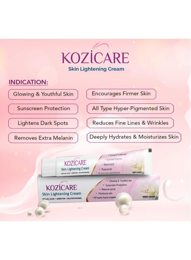 Kozicare Skin Lightening Cream - 15gm  Enriched with Kojic Acid, Alpha Arbutin, Glutathione, Niacinamide and Vitamin C | Best for Melasma, Pigmentation, Acne Scars, Dark/Age Spots - Image 2