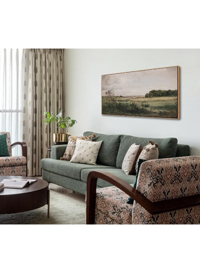 DJSYLIFE Framed Landscape Wall Art Vintage Paintings Nature Wilderness Scenery Canvas Prints Retro Vast Grassland Wall Pictures for Farmhouse Living Room Bedroom Decor - Image 2