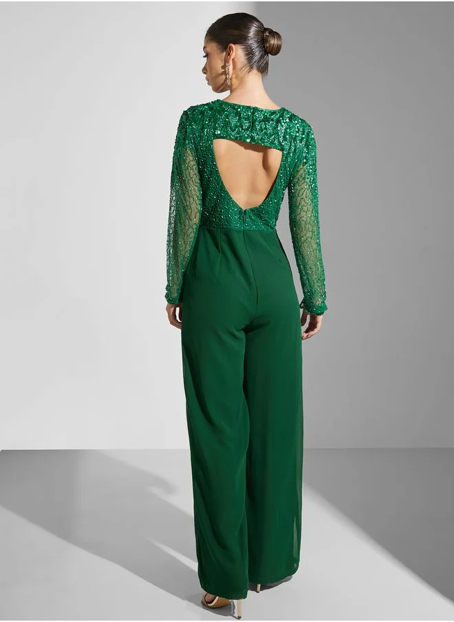 Virgos Lounge Embellished Wide Leg Jumpsuit