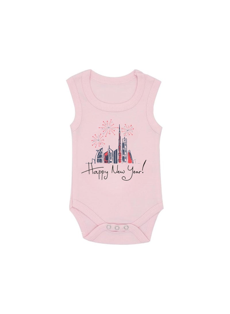Happy New Year In Dubai With This Soft Cotton Baby Sleeve Less Onesie-Baby Bodysuit For New Year's Dubai-Baby's New Year's Outfit - Image 1