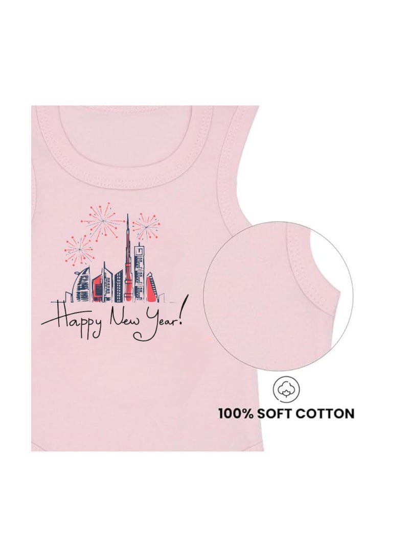 Happy New Year In Dubai With This Soft Cotton Baby Sleeve Less Onesie-Baby Bodysuit For New Year's Dubai-Baby's New Year's Outfit - Image 3