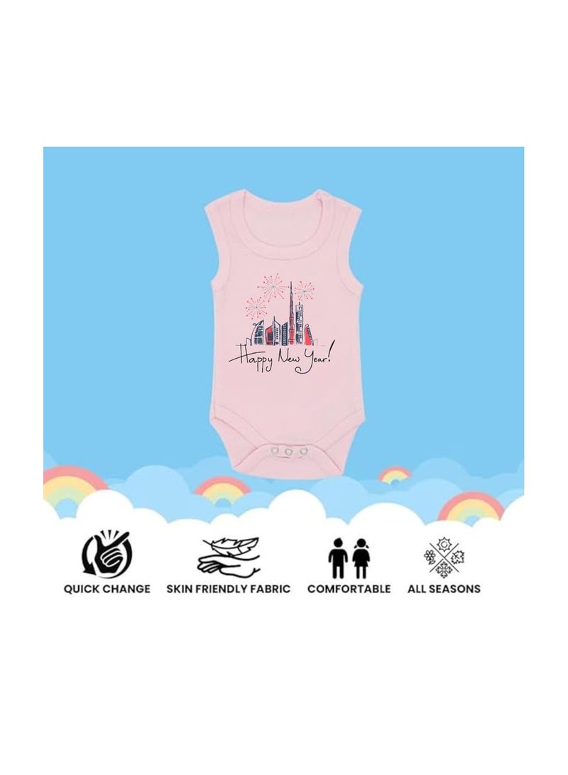 Happy New Year In Dubai With This Soft Cotton Baby Sleeve Less Onesie-Baby Bodysuit For New Year's Dubai-Baby's New Year's Outfit - Image 4
