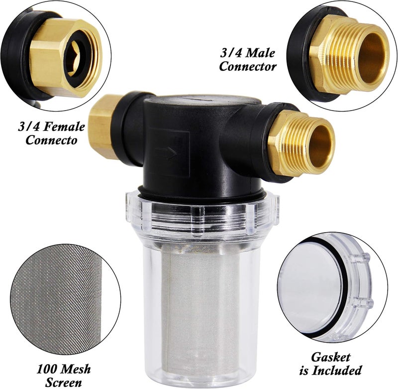 Twinkle Star Hose Filter Attachment Line Water Hose Filter with 100 Mesh and 40 Mesh Screen, 2Pcs O-Ring, Garden Hose Filter Pressure Washer Inlet for RV Camping Car Wash Water Hose - Image 2