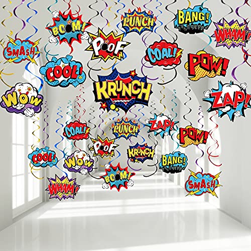 Sumind 54 Pcs Hero Themed Hanging Swirls Hero Action Sign Foil Ceiling Streams Party Banner Decoration for Kids Baby Shower Celebrating Events Birthday Party Supplies Room Wall DecorVintage - Image 1