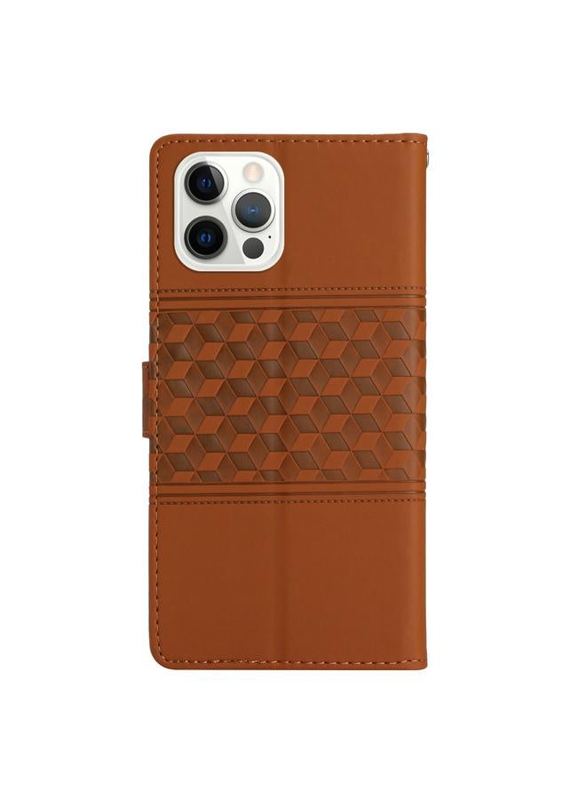 Zaboon Case For iPhone 12 Pro Diamond Embossed Skin Feel Leather Phone Case with Lanyard - Image 3