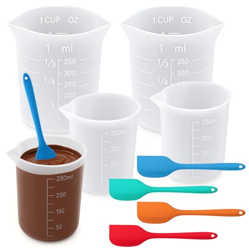 Juome Silicone Chocolate Melting Cup Set with 4PCS Silicone Measuring Cups for Melting Chocolate (250ml, 350ml) & 4PCS Jar Spatulas, Heat-Resistant, Baking Supplies Accessories for DIY Chocolate Molds - Image 1