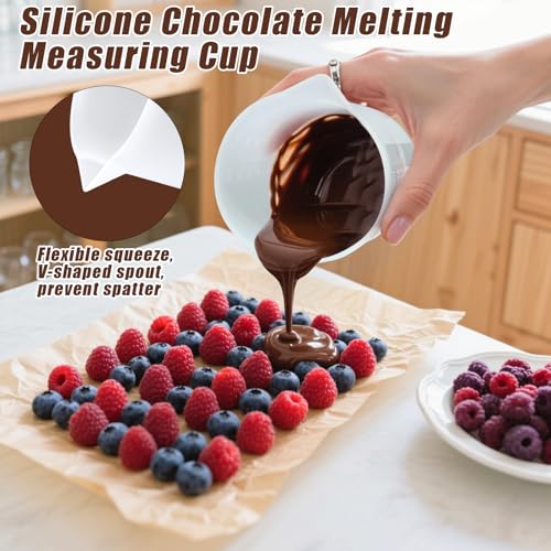 Juome Silicone Chocolate Melting Cup Set with 4PCS Silicone Measuring Cups for Melting Chocolate (250ml, 350ml) & 4PCS Jar Spatulas, Heat-Resistant, Baking Supplies Accessories for DIY Chocolate Molds - Image 5