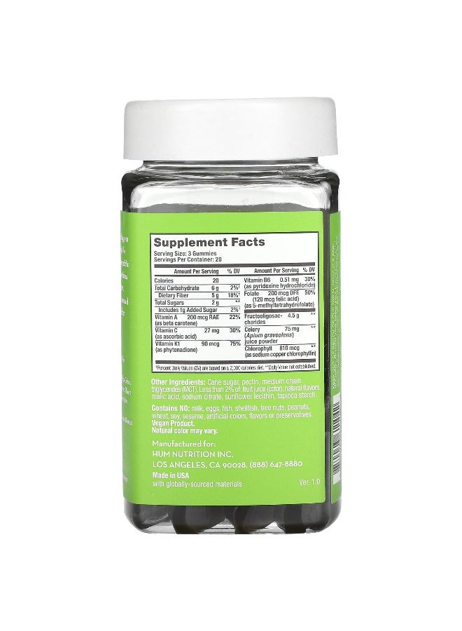 HUM Nutrition, Celery Juice Fiber Gummies, Green Apple, 5 g, 60 Vegan Gummies