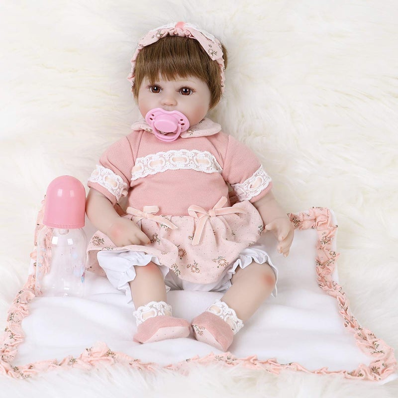 ENADOLL Reborn Baby Doll Realistic Silicone Vinyl Cute Headband Baby 16 inch Weighted Soft Body Lifelike Doll Gift Set for Ages 3Cute Headband - Image 4