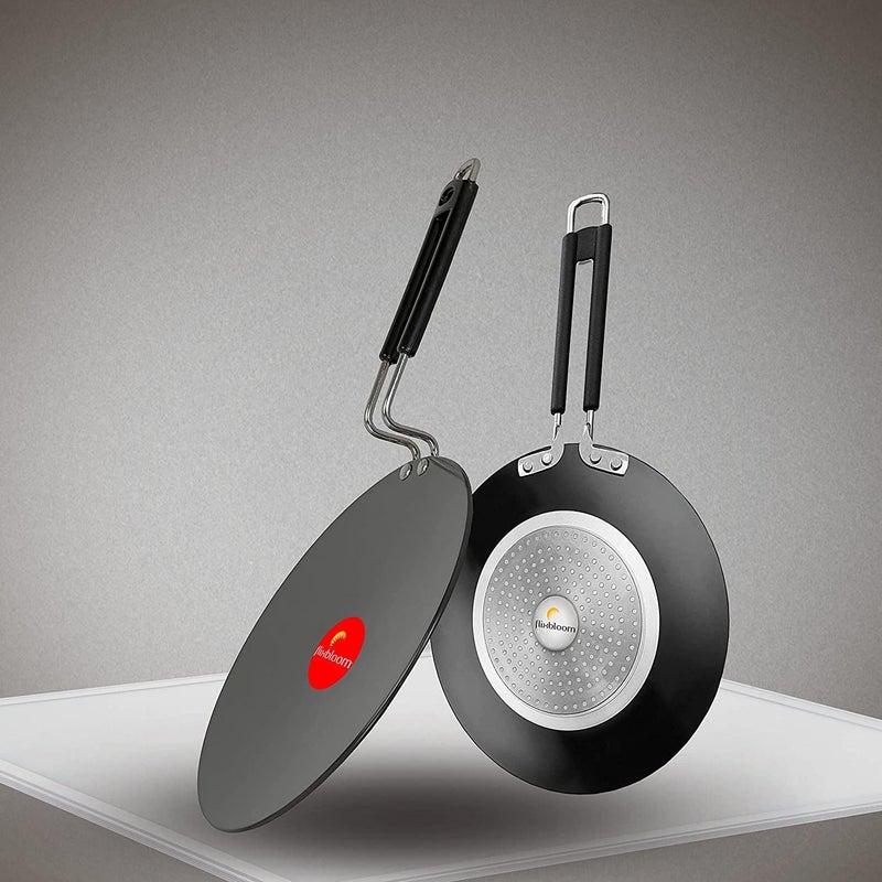 FLIXBLOOM FLIXBLOOM Special Flat Hard Anodized Tawa Tava Wider Base Stainless Steel Handle Roti Tava Induction Base Tawa for Roti Paratha Chapati Phulka Omelette Color Black - Image 3