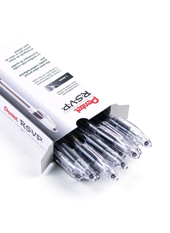 بنتل قلم حبر جاف Pentel RSVP، (1.0 مم)، خط متوسط، حبر أسود، علبة من 12 قلمًا (BK91-A) - Image 3