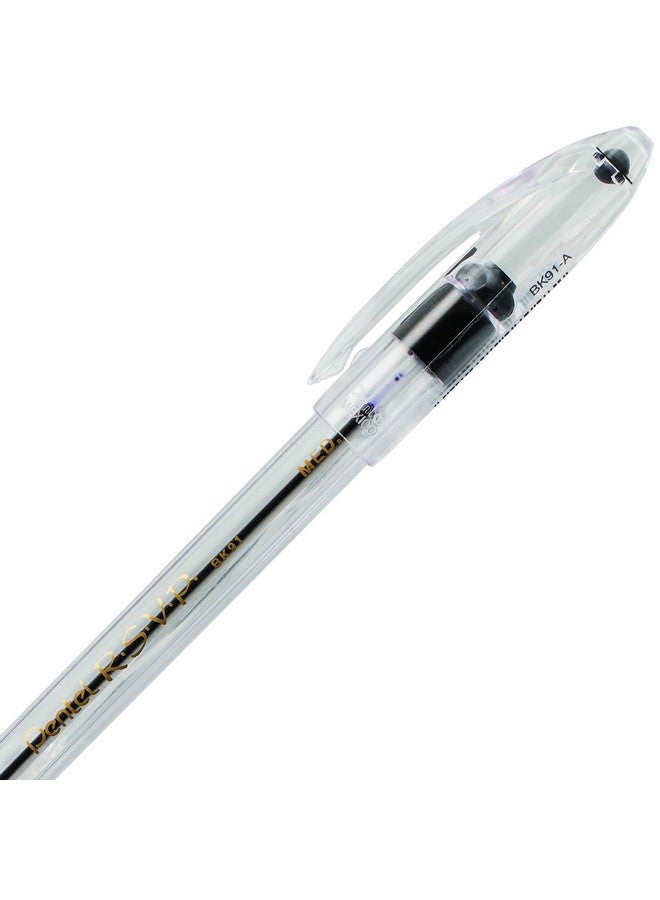 بنتل قلم حبر جاف Pentel RSVP، (1.0 مم)، خط متوسط، حبر أسود، علبة من 12 قلمًا (BK91-A) - Image 4