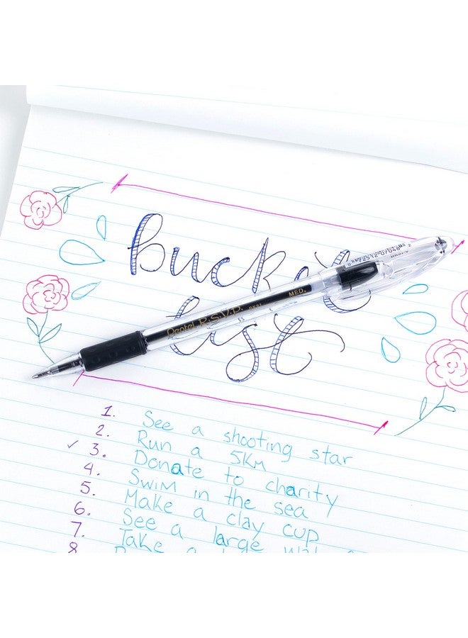 بنتل قلم حبر جاف Pentel RSVP، (1.0 مم)، خط متوسط، حبر أسود، علبة من 12 قلمًا (BK91-A) - Image 2