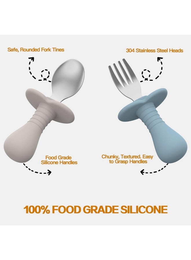 SFCCMM 4 Pieces Toddler Utensils, Kids Silverware Set with Silicone Handle, 18/8 Stainless Steel Children Safe Forks and Spoons, BPA Free, Anti-Choke Design (Lite Blue, Grey) - Image 4