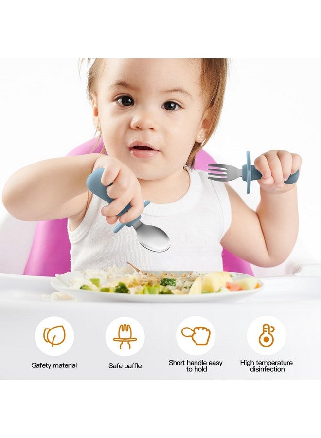 SFCCMM 4 Pieces Toddler Utensils, Kids Silverware Set with Silicone Handle, 18/8 Stainless Steel Children Safe Forks and Spoons, BPA Free, Anti-Choke Design (Lite Blue, Grey) - Image 3