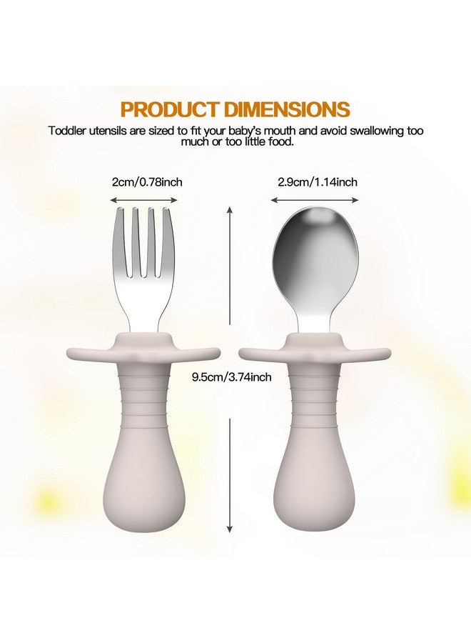 SFCCMM 4 Pieces Toddler Utensils, Kids Silverware Set with Silicone Handle, 18/8 Stainless Steel Children Safe Forks and Spoons, BPA Free, Anti-Choke Design (Lite Blue, Grey) - Image 2