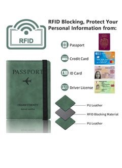 BIGTHREE Passport Holder Wallet Cover Case, Passport Case with RFID Blocking, PU Leather Travel Document Holder for Men&Women Travel Accessories (Green)  - Image 2