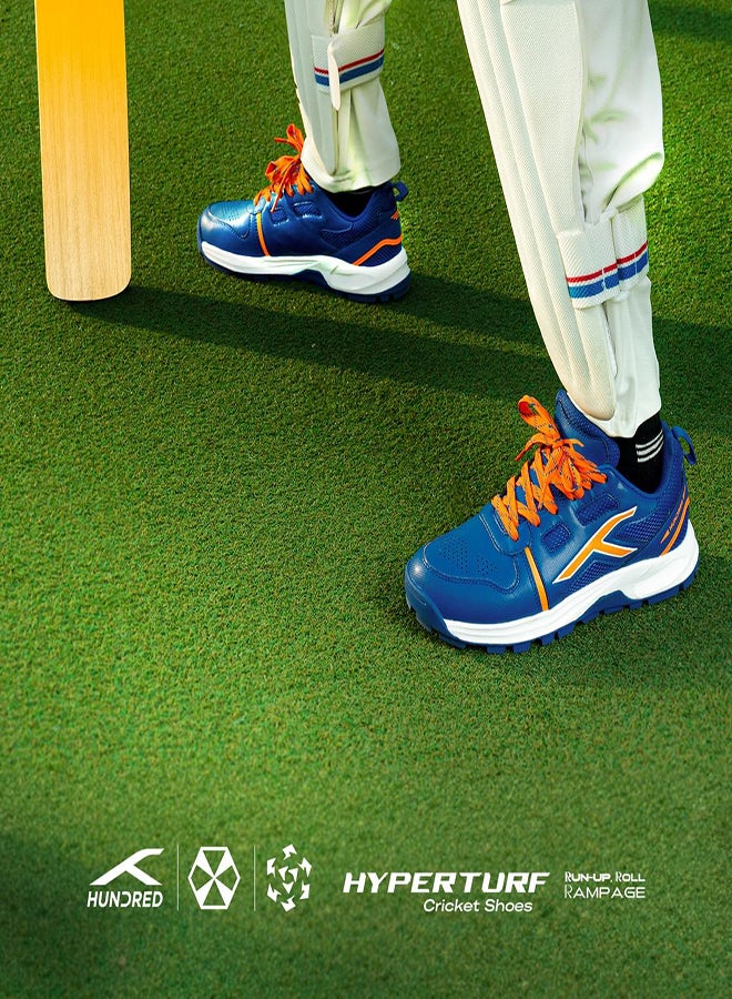 HUNDRED Hyperturf Cricket Shoes | Terraspike Rubber Studs | Embedded Support Plate For Stability | Lightweight & Durable | Ideal For Turf, Ground & Hard Surfaces (Blue/Orange ; Uk 7) - Image 2