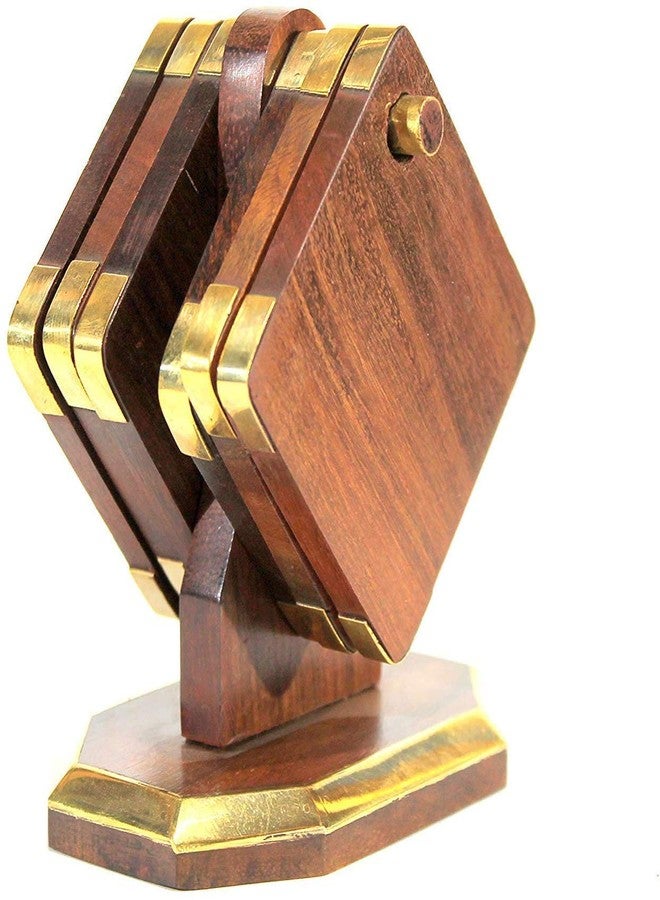 Mitria traders Hand Crafted Wooden Hanging Coaster Corners Covered with Brass Metal - Image 2