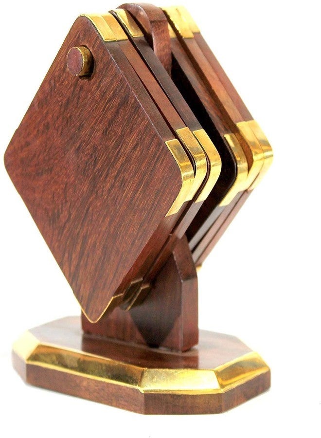 Mitria traders Hand Crafted Wooden Hanging Coaster Corners Covered with Brass Metal - Image 1