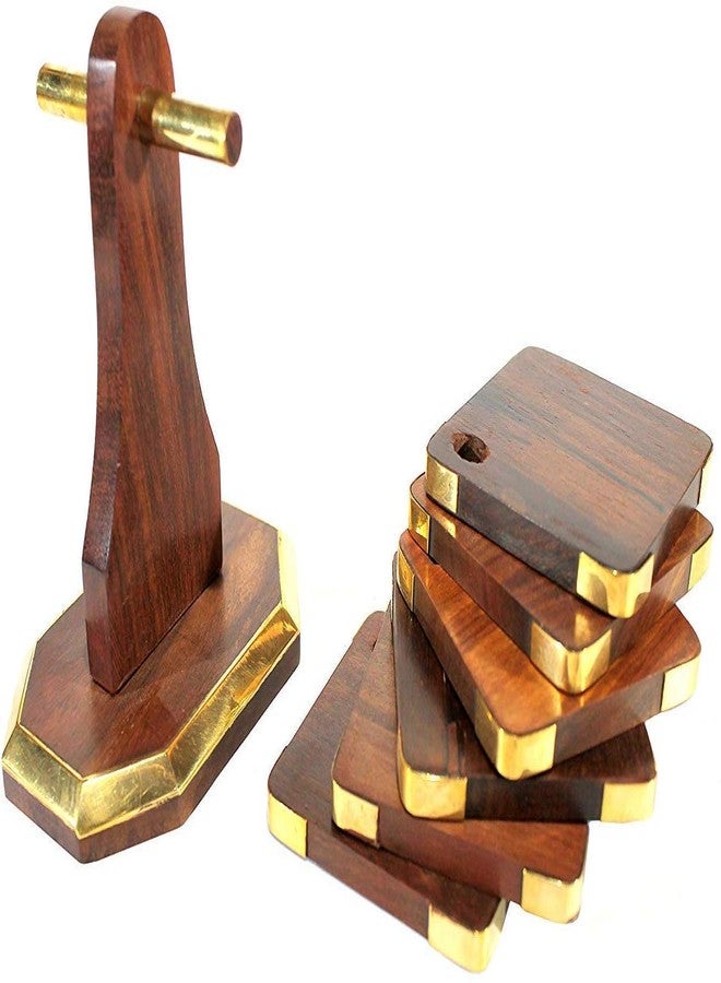 Mitria traders Hand Crafted Wooden Hanging Coaster Corners Covered with Brass Metal - Image 3