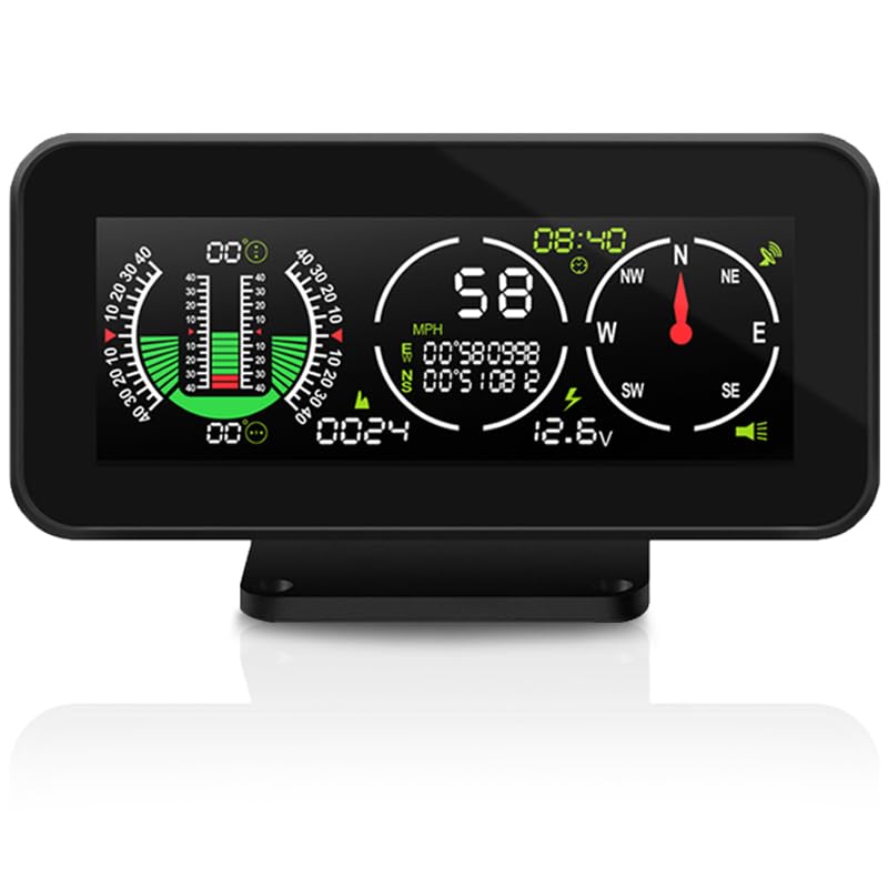 AOMOSUR Car Inclinometer for Off-Road Driving, GPS Speedometer MPH KMH with Compass, Multi-Functional Digital HUD Dashboard Slope Meter, Upgrade Vehicle Level Tilt Gauge - Image 1