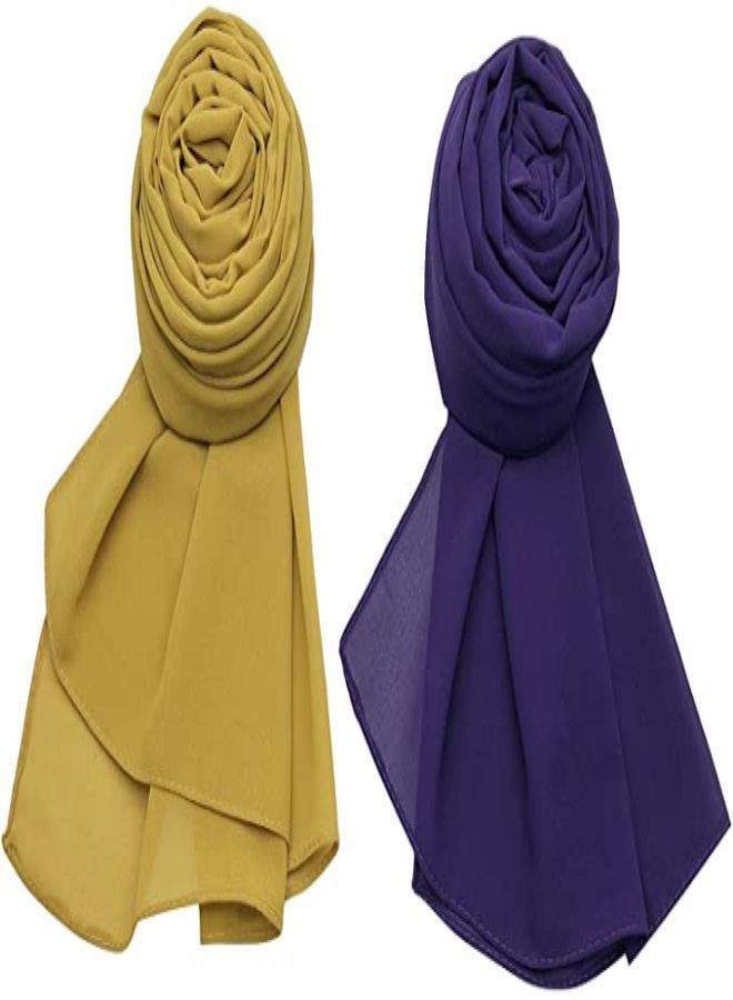 Bundle Of Two Plain Casual Chiffon Scarf Big Size - Multicolor 