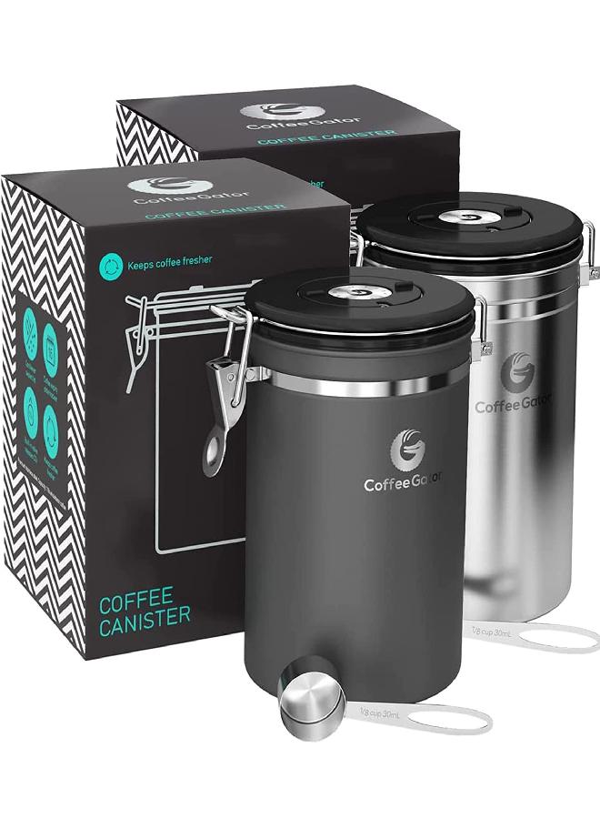 Coffee Gator Coffee Gator Coffee Canister(2-Pack), Airtight Coffee Containers for Grounds and Beans Storage with Date-Tracker, CO2 Valve and Coffee Scoop - Medium, 16oz, Silver&Gray  - Image 1